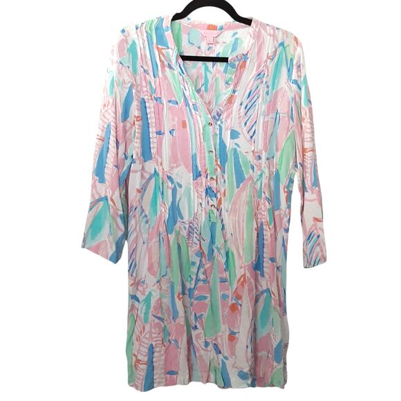 Lilly Pulitzer Sarasota Pintuck Tunic Dress Out to Sea Pastels Womens M Beach - Picture 1 of 13